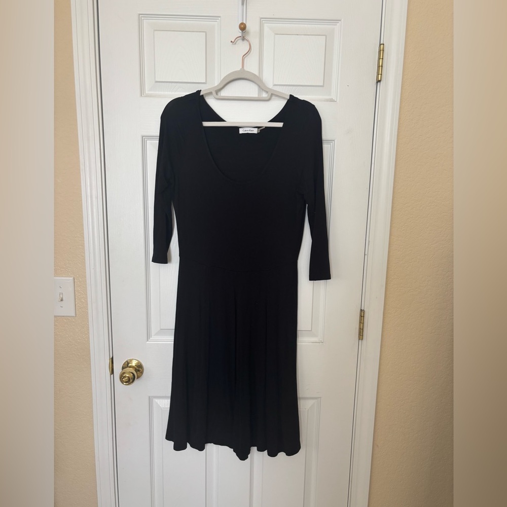 CALVIN KLEIN Black Long Sleeve Fit Flare Swing Dress. Size 12, Black